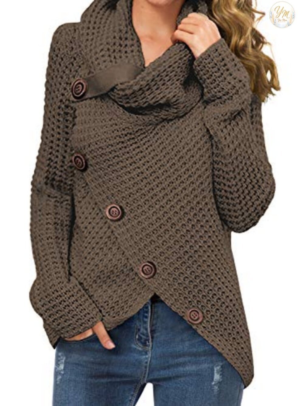 Chunky Knit Turtleneck Asymmetric Hem Pullover Sweater